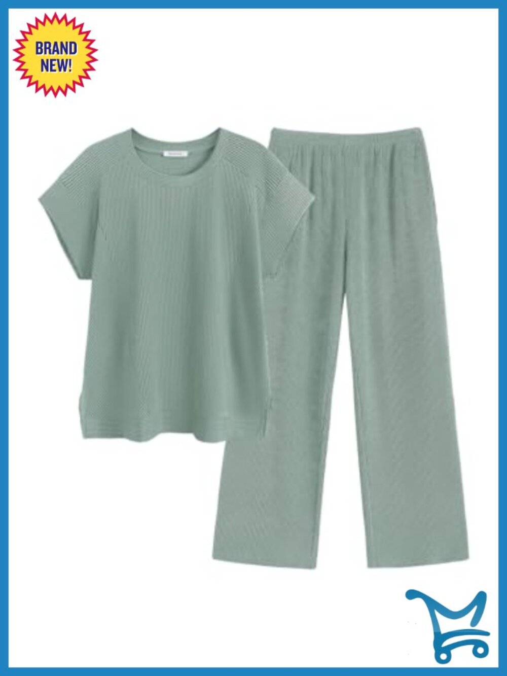 Ribbed Knit Two Piece Set Short Sleeve Top Wide Leg Pants Lounge Set